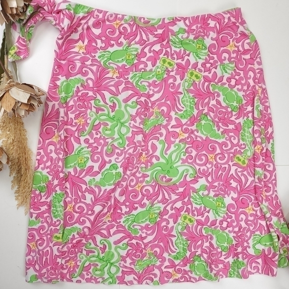 Lilly Pulitzer Pink Green Crabby Octopus Vicose Blend Stretchy Skirt Sz … - Picture 9 of 14